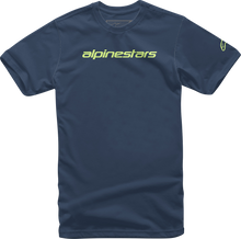 Load image into Gallery viewer, ALPINESTARS Linear Wordmark T-Shirt - Navy/Lime - XL 1212720207036XL
