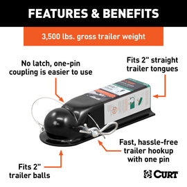 Curt QuickPin No-Latch 2in Trailer Coupler (2in Channel, 3,500 lbs)