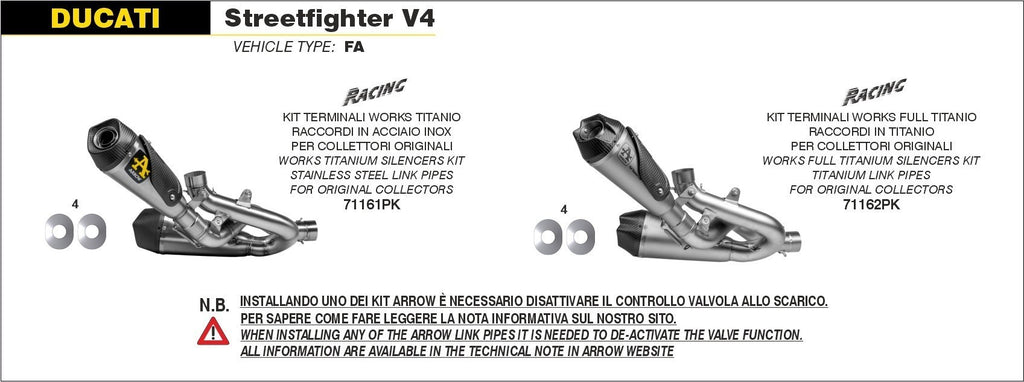 Arrow Exhaust Works Racing Silencers for Ducati Panigale V4, Streetfighter V4