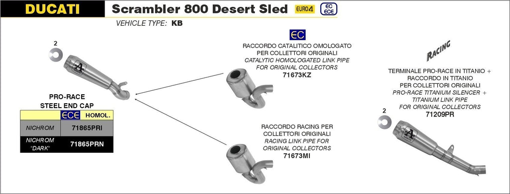 Arrow Racing Silencers & Mid-Pipe for 2017-20 Ducati Scrambler 800 Desert Sled