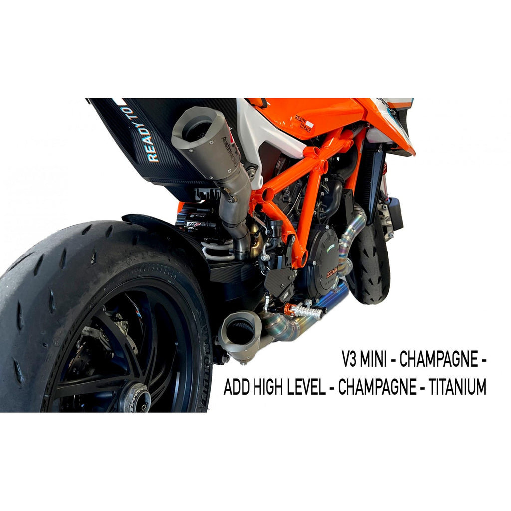 Austin Racing RS2 Full Exhaust with V3 Mini slip-on for 2020-24 KTM Superduke 1290 R, RR, Evo