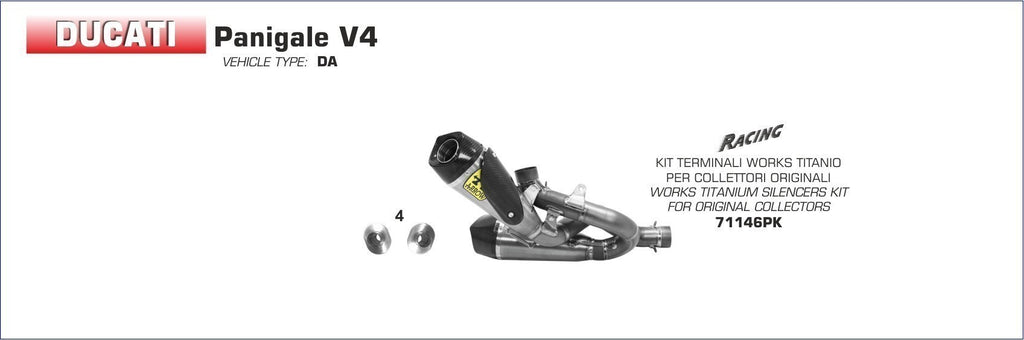 Arrow Exhaust Works Racing Silencers for Ducati Panigale V4, Streetfighter V4