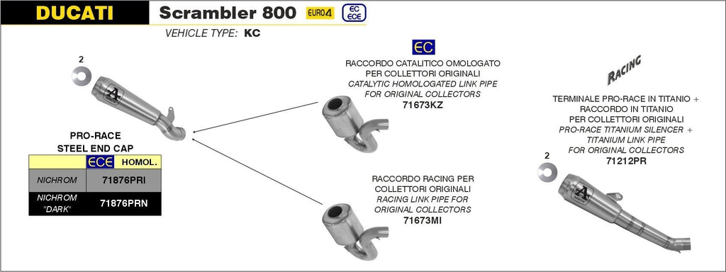 Arrow Racing Exhaust - Silencers & Mid-Pipe for 2017-20 Ducati Scrambler 800 & Monster 797