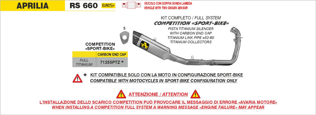 Arrow Pista Titanium Full Competition "Sport Bike" Exhaust for 2025+ Aprilia RS660, Tuono 660 img1