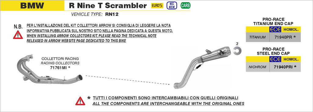 Arrow Racing Stainless Steel Headers with Silencer for 2021-24 BMW R Nine T Scrambler, Urban G/S img full