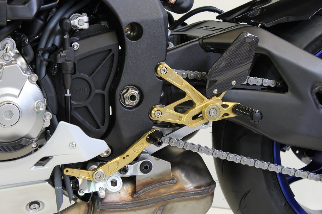Gilles Tooling MUE2 Gold Rearset Footpegs for 2015+ Yamaha R1, R1M, R1 GYTR