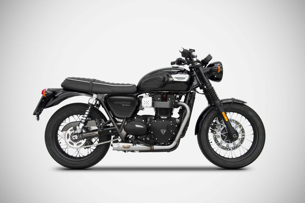 Zard Exhaust - Low Mounted Dual Outlet Exhaust with OEM Catalyst unit for 2016+ Triumph Bonneville T100, T120