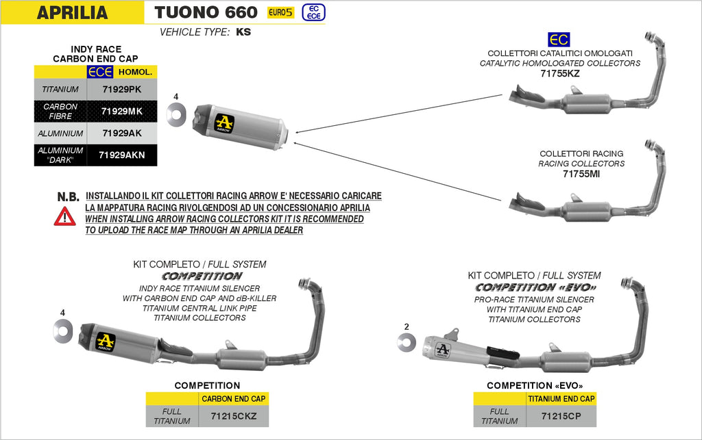 Arrow Full Titanium Competition With Indy Silencer and Carbon Endcap for Aprilia RS660, Tuono 660 full image