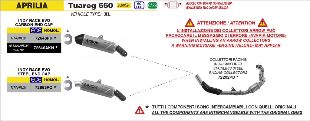 Arrow Exhaust Racing Headers and Silencers for 2025+ Aprilia Tuareg 660 img1