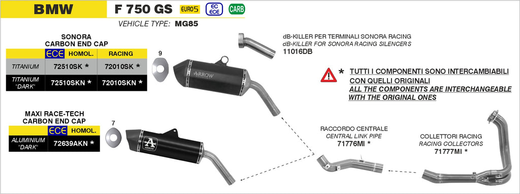 Arrow Racing Slip-On, Link Pipe, Headers Exhaust for 2021-24 BMW F750GS, F850GS / Adventure img slip on