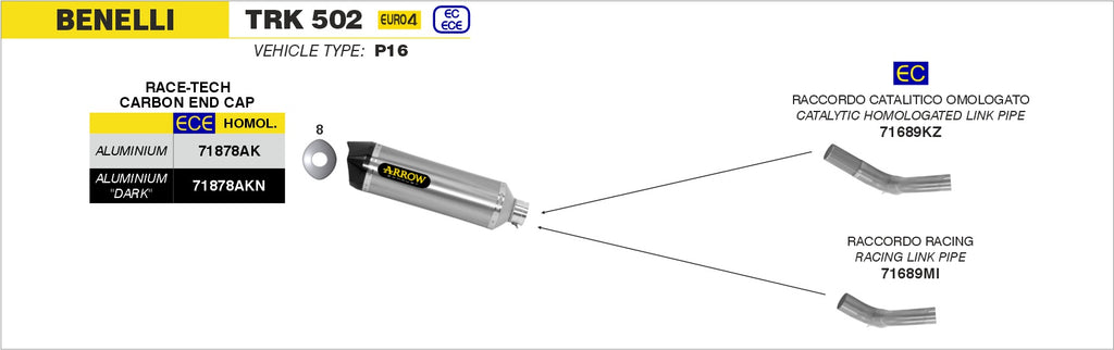 Arrow Race-Tech Silencer and/or Link Pipe for 2017-20 Benelli TRK 502
