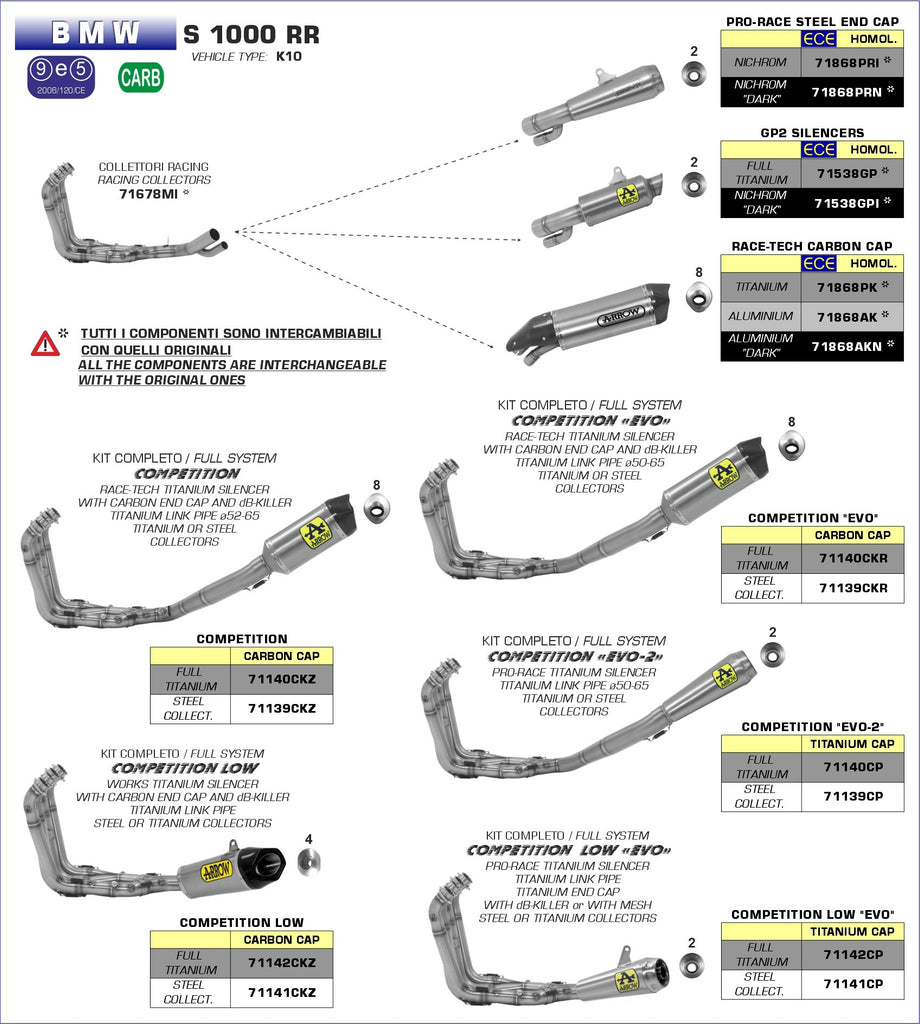 Arrow Racing Competition Low Full Exhaust System for 2015-18 BMW S1000RR
