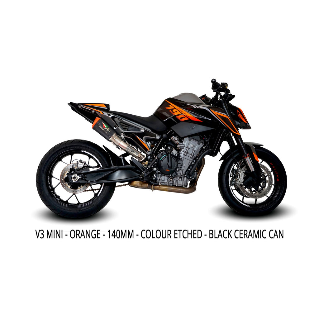 Austin Racing RS22 Hi-Slung De-cat Race Exhaust with V3 Mini Slip On for 2020+ KTM Duke 790, 890