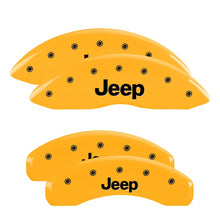 Charger l&#39;image dans la galerie, MGP 4 Caliper Covers Engraved Front &amp; Rear 11-15 Jeep Grand Cherokee Yellow Finish Black Jeep Logo