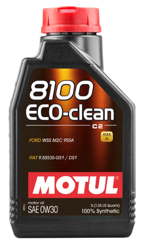 Motul 1L Synthetic Engine Oil 8100 Eco-Clean 0W30 12X1L - Acea C2/API SM - 1L - Single image 1