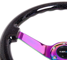 Laden Sie das Bild in den Galerie-Viewer, NRG Reinforced Steering Wheel (350mm / 3in. Deep) Classic Blk Sparkle w/4mm Neochrome 3-Spoke Center