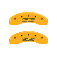 Load image into Gallery viewer, MGP 4 Caliper Covers Engraved Front &amp; Rear Avalanche style/SS Yellow finish black ch