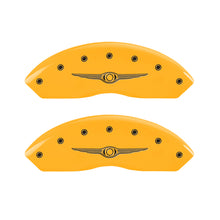 Cargar imagen en el visor de la galería, MGP 4 Caliper Covers Engraved Front &amp; Rear Style 1/Chrysler Wing Yellow finish black ch