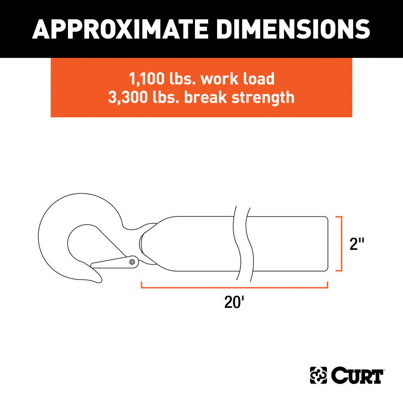 Curt 20ft Winch Strap w/Snap Hook (1100lbs)