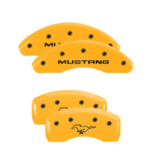Cargar imagen en el visor de la galería, MGP 4 Caliper Covers Engraved Front Mustang Rear Pony Yellow Finish Black Char 1997 Ford Mustang