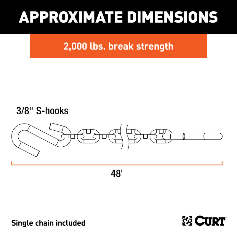 Curt 48in Safety Chain w/2 S-Hooks (2000lbs Clear Zinc)