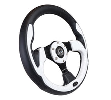 गैलरी व्यूवर में इमेज लोड करें, NRG Reinforced Steering Wheel (320mm) Blk w/White Trim &amp; 4mm 3-Spoke