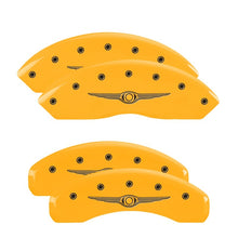 Cargar imagen en el visor de la galería, MGP 4 Caliper Covers Engraved Front &amp; Rear Style 1/Chrysler Wing Yellow finish black ch