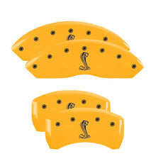Laden Sie das Bild in den Galerie-Viewer, MGP 4 Caliper Covers Engraved Front &amp; Rear Tiffany Snake Yellow Finish Black Char 2005 Ford Mustang
