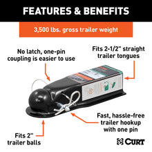 Carica l&#39;immagine nel visualizzatore di Gallery, Curt QuickPin No-Latch 2in Trailer Coupler (2.5in Channel, 3,500 lbs)