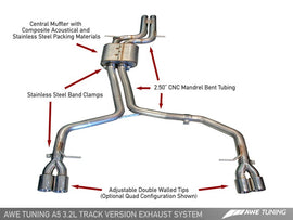 AWE Tuning Audi B8 A5 3.2L Track Edition Exhaust System - Quad 90mm Slash Cut Silver Tips