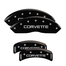 Cargar imagen en el visor de la galería, MGP 4 Caliper Covers Engraved F &amp; R C4/Corvette Black Finish Silver Char 1988 Chevrolet Corvette