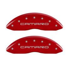 Charger l&#39;image dans la galerie, MGP 4 Caliper Covers Engraved Front Gen 4/Camaro Engraved Rear Gen 4/Z28 Red finish silver ch