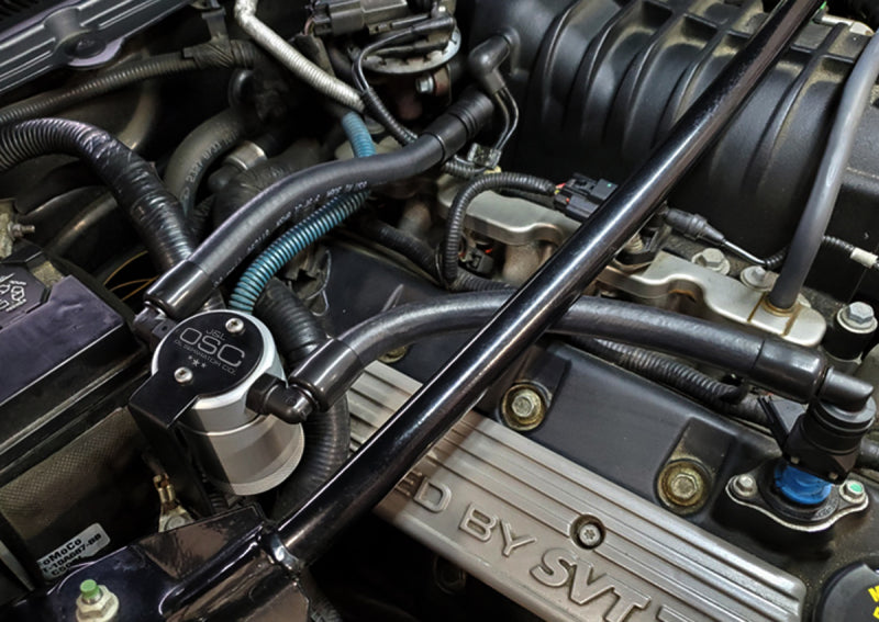 J&L 07-14 Ford Mustang GT500 Oil Separator 3.0 Passenger Side (Remote Mount) - Clear Anodized - 2to4wheels