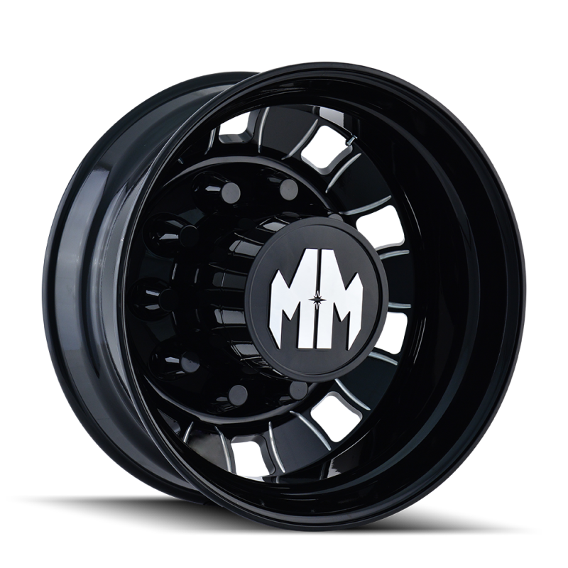 Mayhem 8180 BigRig 22.5x8.25/10x285.75 BP/169mm Offset/220.1mm Hub Rear Black w/ Milled Spokes Wheel