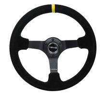 गैलरी व्यूवर में इमेज लोड करें, NRG Reinforced Steering Wheel (350mm / 3in. Deep) Blk Suede/X-Stitch w/5mm Blk Spoke &amp; Yellow CM