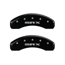 Charger l&#39;image dans la galerie, MGP 4 Caliper Covers Engraved Front Cursive/Cadillac Engraved Rear SRX Black finish silver ch