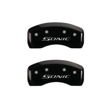 Laden Sie das Bild in den Galerie-Viewer, MGP 4 Caliper Covers Engraved Front &amp; Rear Sonic Black finish silver ch