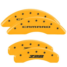 Carica l&#39;immagine nel visualizzatore di Gallery, MGP 4 Caliper Covers Engraved Front Gen 5/Camaro Engraved Rear Gen 5/Z28 Yellow finish black ch