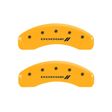 Cargar imagen en el visor de la galería, MGP 4 Caliper Covers Engraved Front &amp; Rear With stripes/Dodge Yellow finish black ch