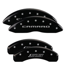 Cargar imagen en el visor de la galería, MGP 4 Caliper Covers Engraved Front &amp; Rear Chevy racing Yellow finish black ch