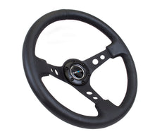 Laden Sie das Bild in den Galerie-Viewer, NRG Reinforced Steering Wheel (350mm / 3in. Deep) Blk Leather w/Blk Spoke &amp; Circle Cutouts