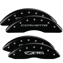 Carica l&#39;immagine nel visualizzatore di Gallery, MGP 4 Caliper Covers Engraved Front C6/Corvette Engraved Rear C6/Z06 Black finish silver ch