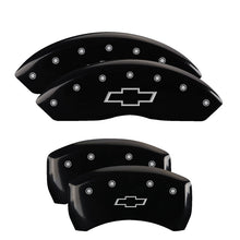 Cargar imagen en el visor de la galería, MGP 4 Caliper Covers Engraved Front &amp; Rear Bowtie Black Finish Silver Char 2019 Chevrolet Equinox