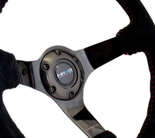 गैलरी व्यूवर में इमेज लोड करें, NRG Reinforced Steering Wheel (350mm / 3in. Deep) Blk Suede w/Red BBall Stitch &amp; Black 3-Spoke