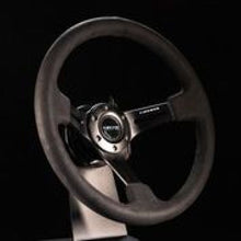 Laden Sie das Bild in den Galerie-Viewer, NRG Reinforced Steering Wheel (350mm / 3in. Deep) Black Leather w/ Alcantara Stitching