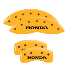 Laden Sie das Bild in den Galerie-Viewer, MGP 4 Caliper Covers Engraved Front &amp; Rear Honda Yellow Finish Black Char 2009 Honda Ridgeline