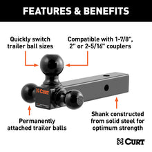 Carica l&#39;immagine nel visualizzatore di Gallery, Curt Multi-Ball Mount (2in Solid Shank 1-7/8in 2in &amp; 2-5/16in Black Balls)