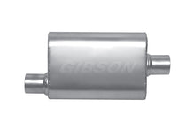 Carica l&#39;immagine nel visualizzatore di Gallery, Gibson MWA Superflow Offset/Center Oval Muffler - 4x9x14in/2.25in Inlet/2.25in Outlet - Stainless