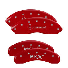 Cargar imagen en el visor de la galería, MGP 4 Caliper Covers Engraved Front Lincoln Engraved Rear MKX Red finish silver ch
