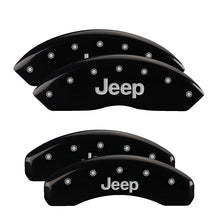 गैलरी व्यूवर में इमेज लोड करें, MGP 4 Caliper Covers Engraved Front &amp; Rear Jeep Black Finish Silver Char 2018 Jeep Wrangler
